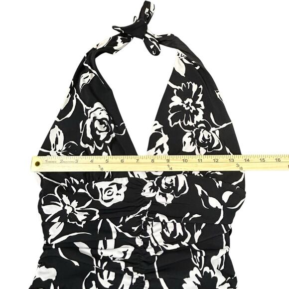 White House Black Market Halter Dress Womens Size XS Black White Floral Stretch - Picture 6 of 10